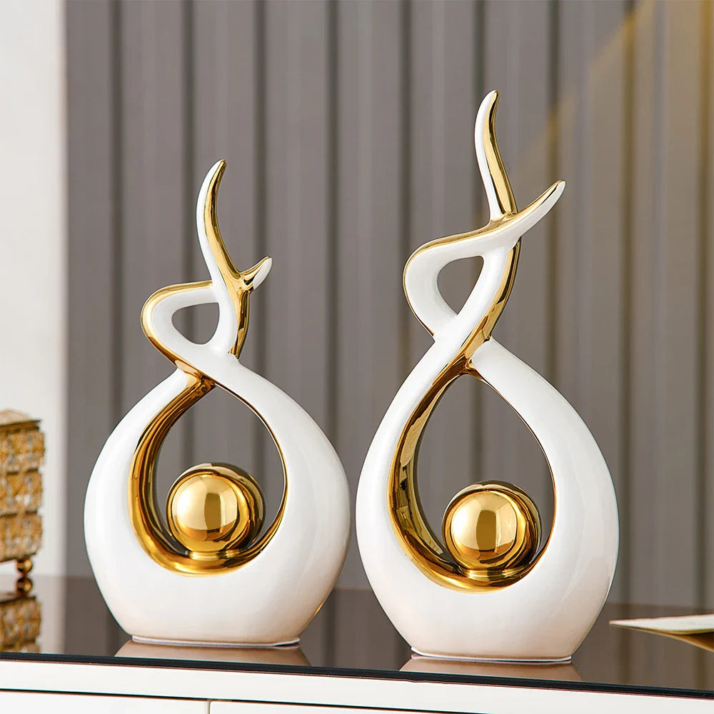 Moderne Abstrakte Kunstskulptur für Zuhause und Büro mit Goldakzenten 5