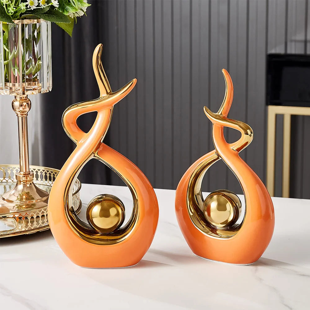 Moderne Abstrakte Kunstskulptur für Zuhause und Büro mit Goldakzenten 6
