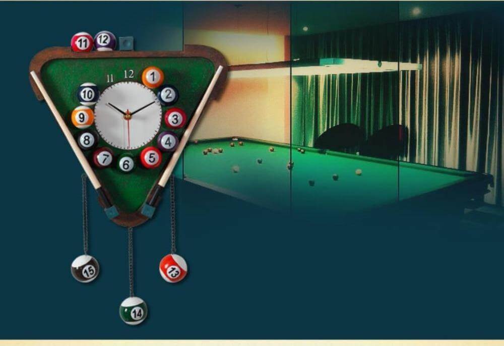 Moderne Wanduhr Billard Design Hingucker für Spielzimmer und Bars 6