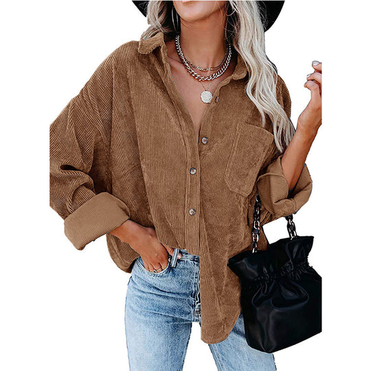 Damen Cordhemd Oversized Komfortabel Baumwolle