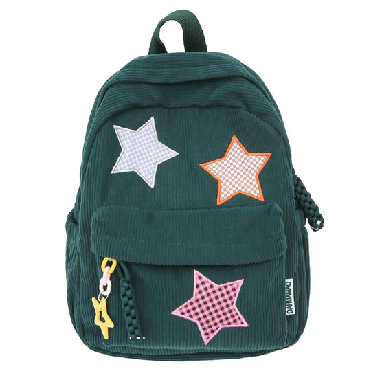 Unisex Rucksack mit Sternapplikationen und Cord-Design für Schule und Freizeit 3