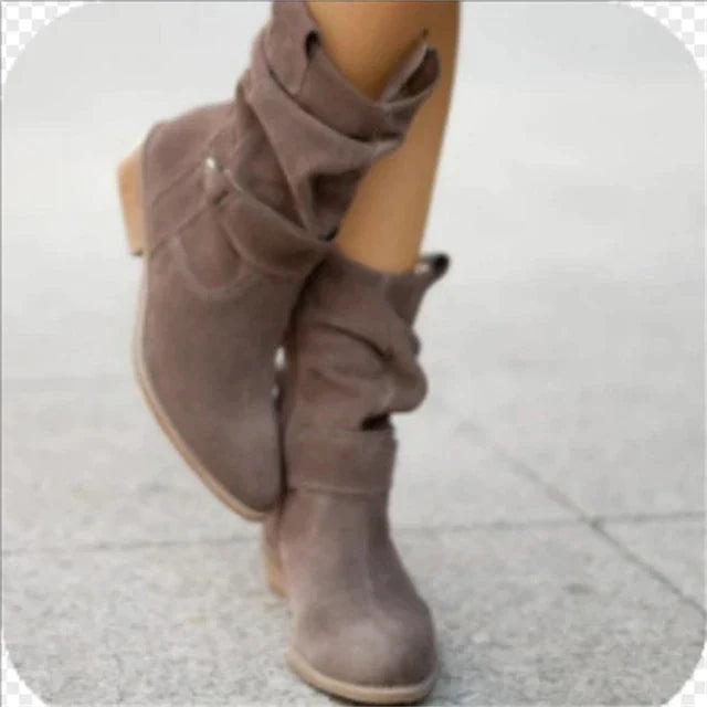 Damen Stiefel Niedriger Absatz Wildleder Warm Futter 1