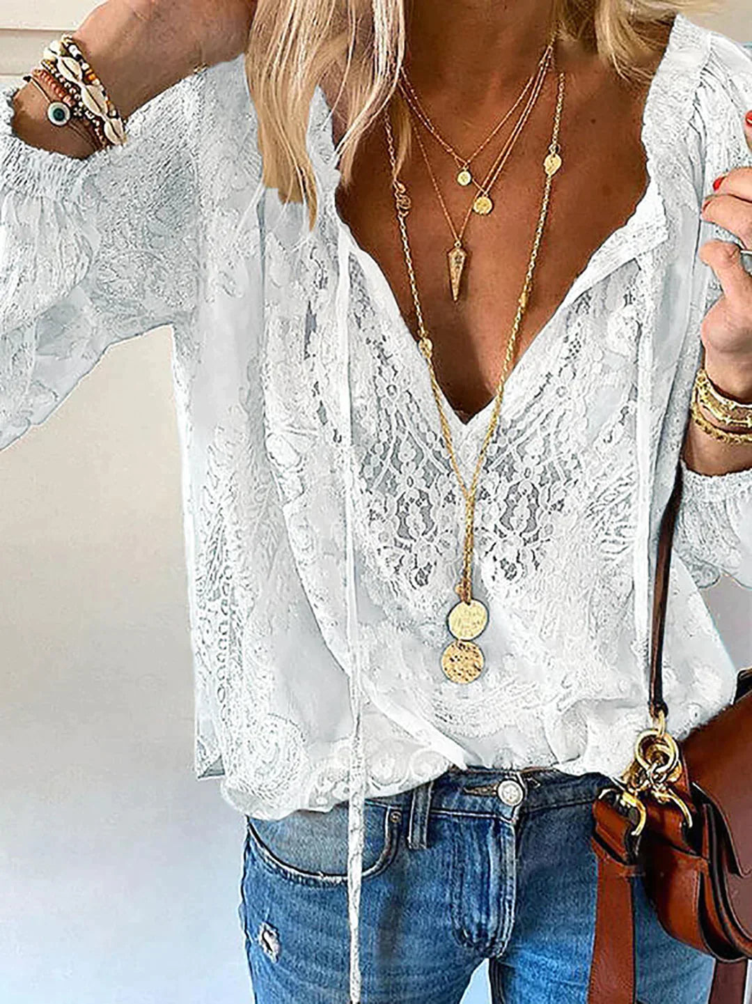 Variant image for Damen Bluse Mit Spitzen Details Bequem Polyester-33