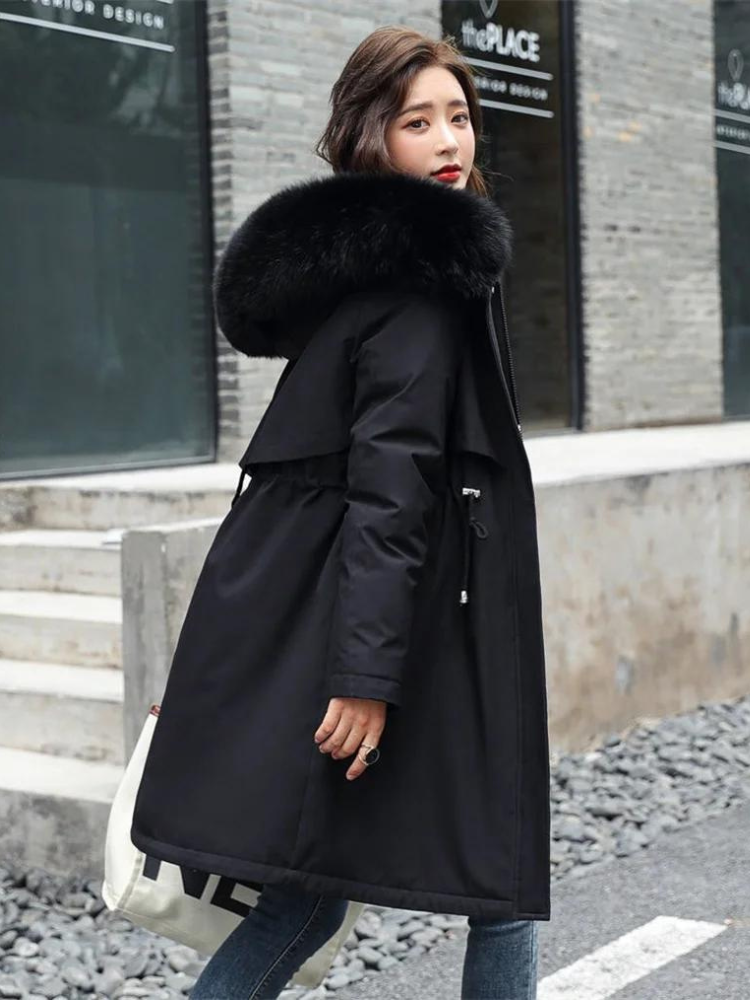 Damen-Parka mit Kapuze und Pelzkragen