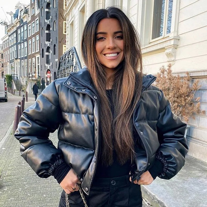 Gesteppte Lederjacke für Frauen aus Baumwolle