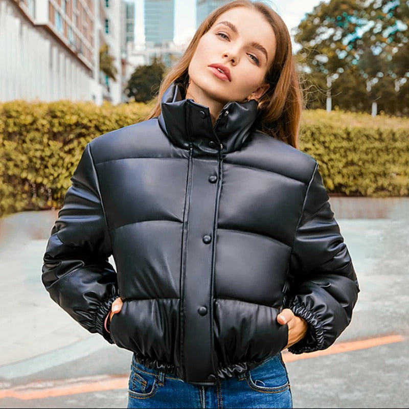 Gesteppte Lederjacke für Frauen aus Baumwolle