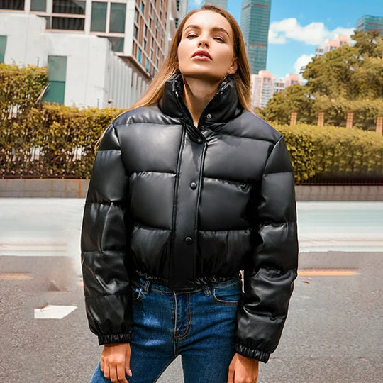 Gesteppte Lederjacke für Frauen aus Baumwolle
