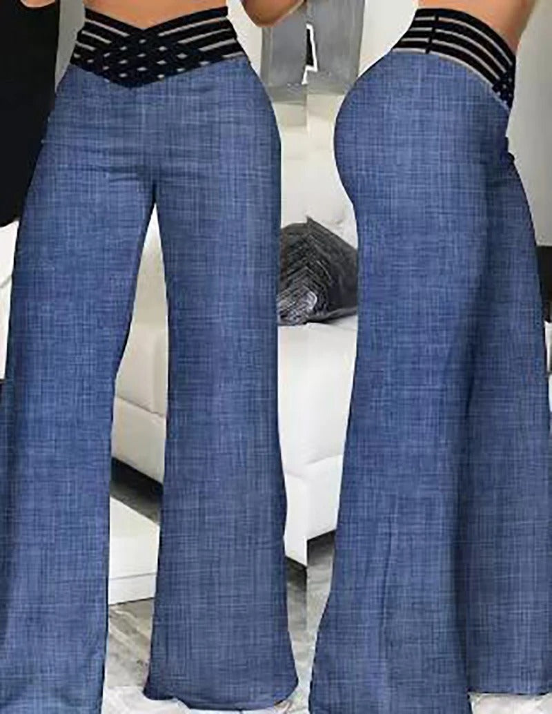 Auslaufende Hose mit gekreuztem Mesh-Patch für Damen