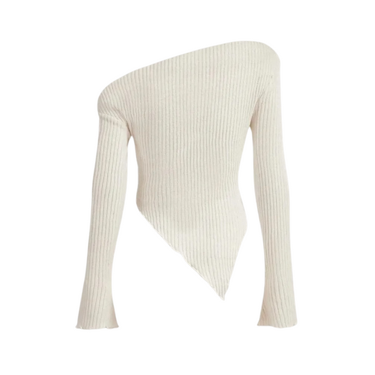 Asymmetrischer Gerippter Freizeitpullover
