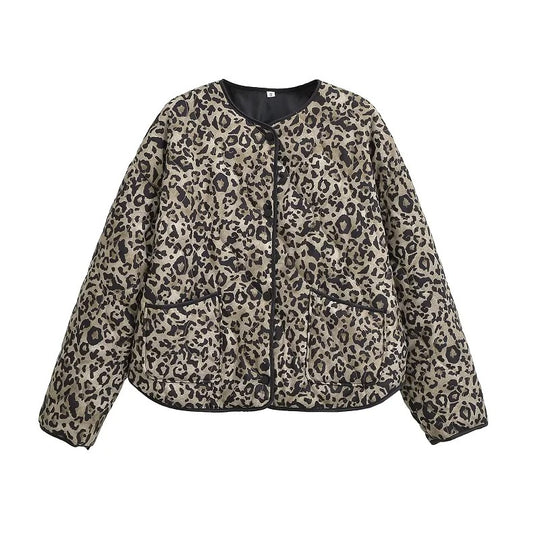 Gesteppte Jacke mit Leopardenmuster für Damen