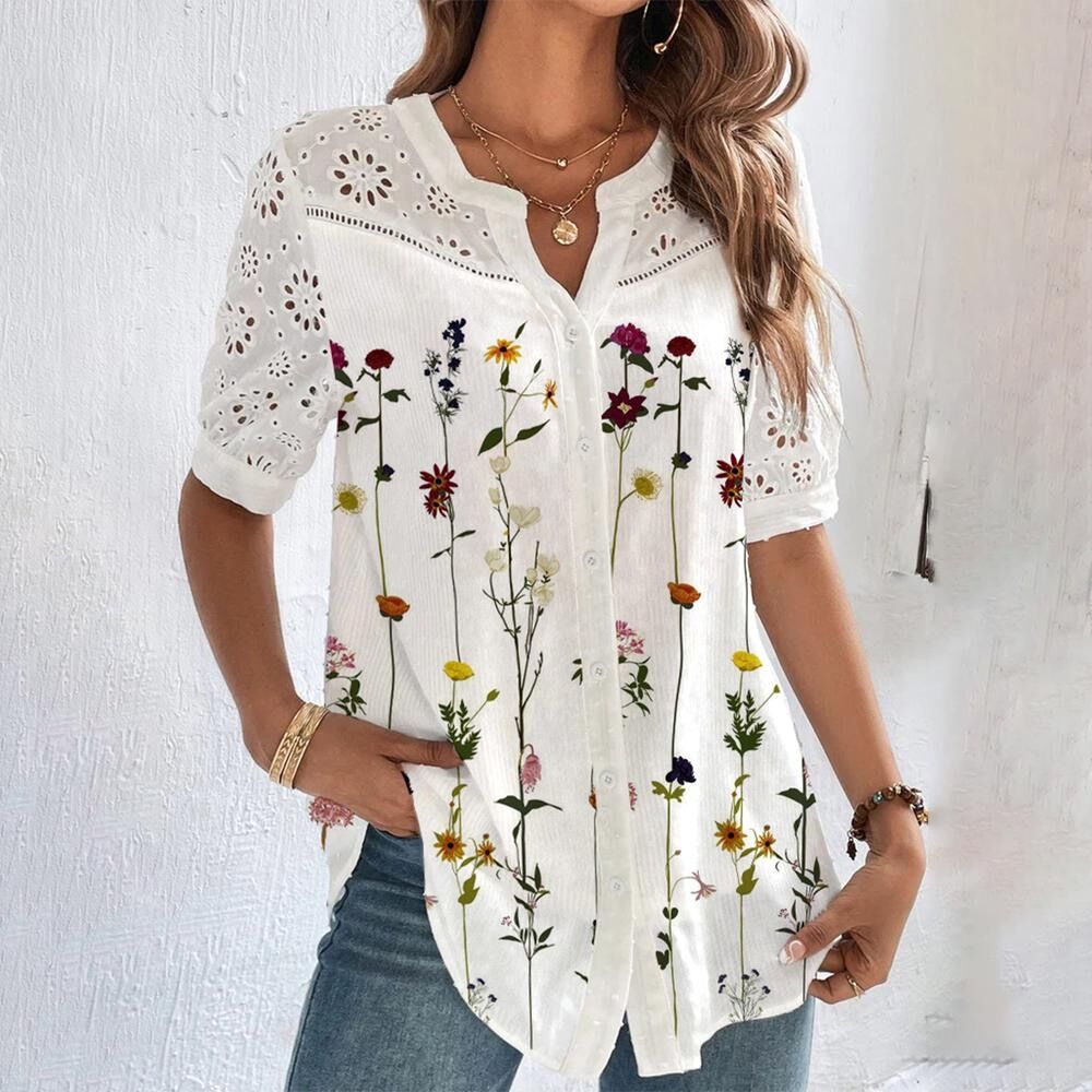 Damen Bluse Verspielt Druck Atmungsaktives Polyester für Freizeit und Büro 2